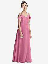 Front View Thumbnail - Orchid Pink Draped Cold Shoulder Chiffon Juniors Dress