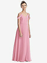 Front View Thumbnail - Peony Pink Draped Cold Shoulder Chiffon Juniors Dress