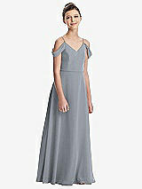 Front View Thumbnail - Platinum Draped Cold Shoulder Chiffon Juniors Dress