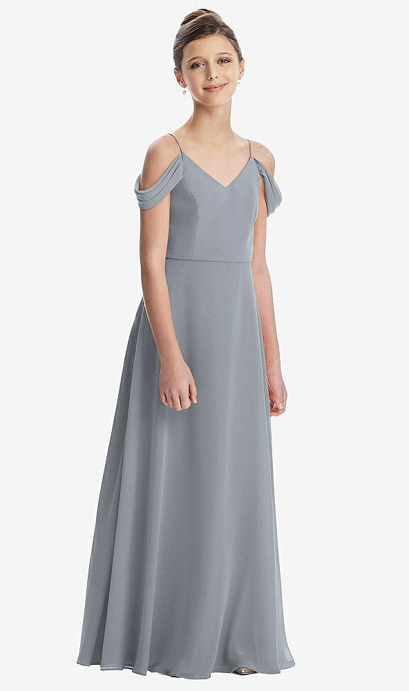 Front View - Platinum Draped Cold Shoulder Chiffon Juniors Dress