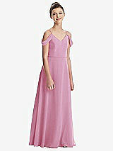 Front View Thumbnail - Powder Pink Draped Cold Shoulder Chiffon Juniors Dress