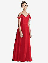 Front View Thumbnail - Parisian Red Draped Cold Shoulder Chiffon Juniors Dress