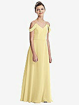 Front View Thumbnail - Pale Yellow Draped Cold Shoulder Chiffon Juniors Dress