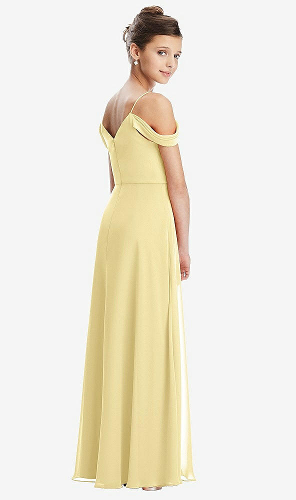 Back View - Pale Yellow Draped Cold Shoulder Chiffon Juniors Dress