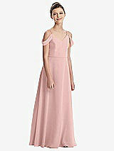 Front View Thumbnail - Rose - PANTONE Rose Quartz Draped Cold Shoulder Chiffon Juniors Dress