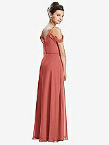 Rear View Thumbnail - Coral Pink Draped Cold Shoulder Chiffon Juniors Dress