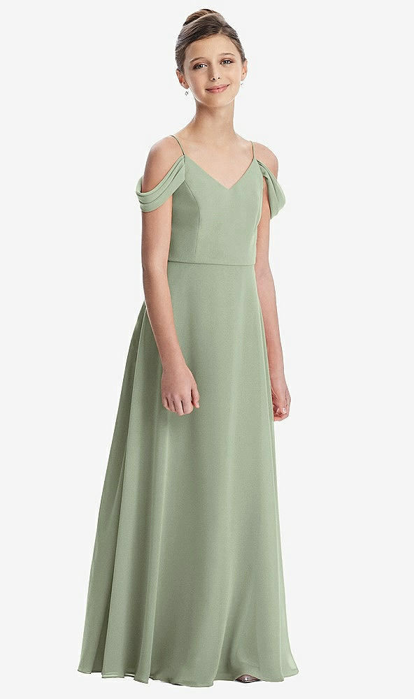 Front View - Sage Draped Cold Shoulder Chiffon Juniors Dress