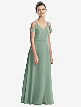 Front View Thumbnail - Seagrass Draped Cold Shoulder Chiffon Juniors Dress