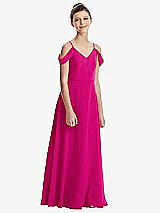 Front View Thumbnail - Think Pink Draped Cold Shoulder Chiffon Juniors Dress