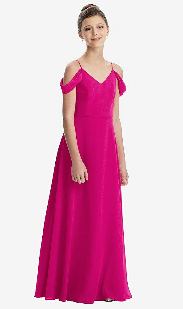 Front View - Think Pink Draped Cold Shoulder Chiffon Juniors Dress