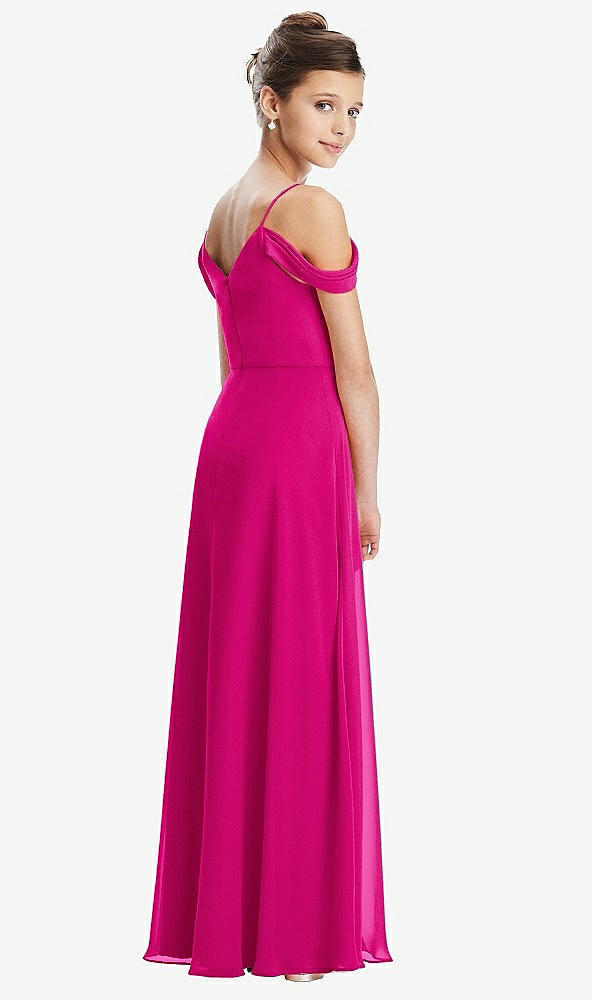 Back View - Think Pink Draped Cold Shoulder Chiffon Juniors Dress