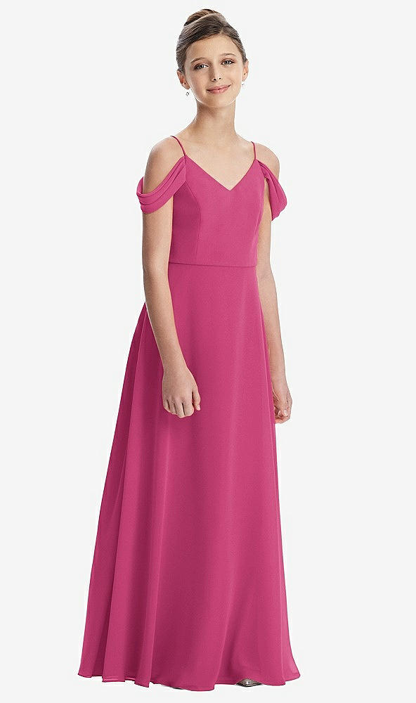 Front View - Tea Rose Draped Cold Shoulder Chiffon Juniors Dress