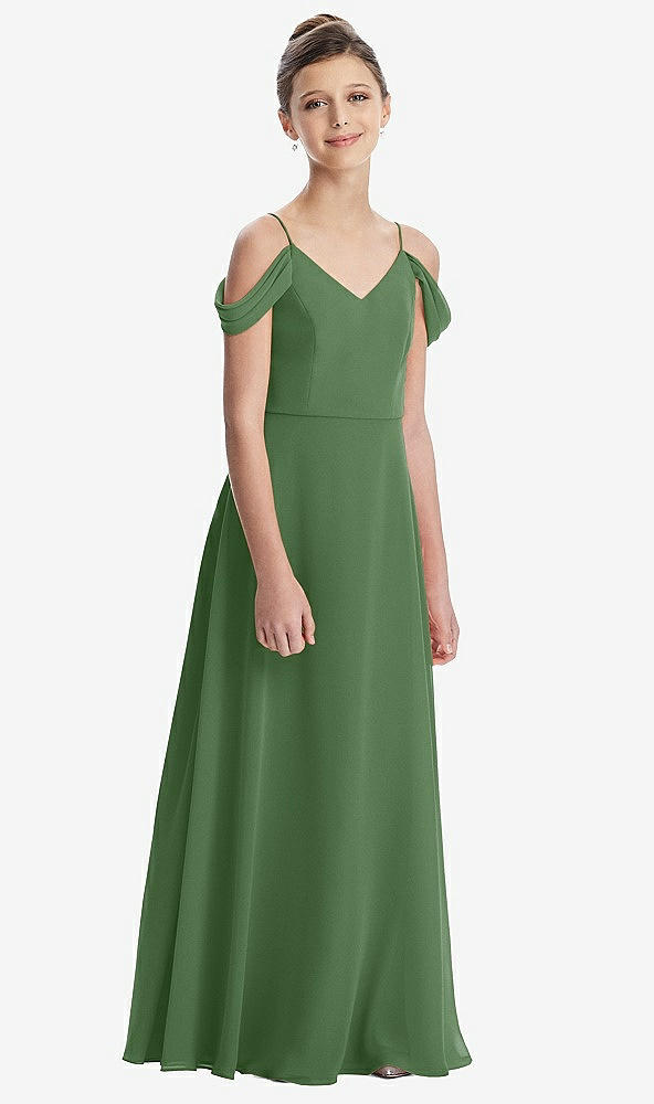 Front View - Vineyard Green Draped Cold Shoulder Chiffon Juniors Dress