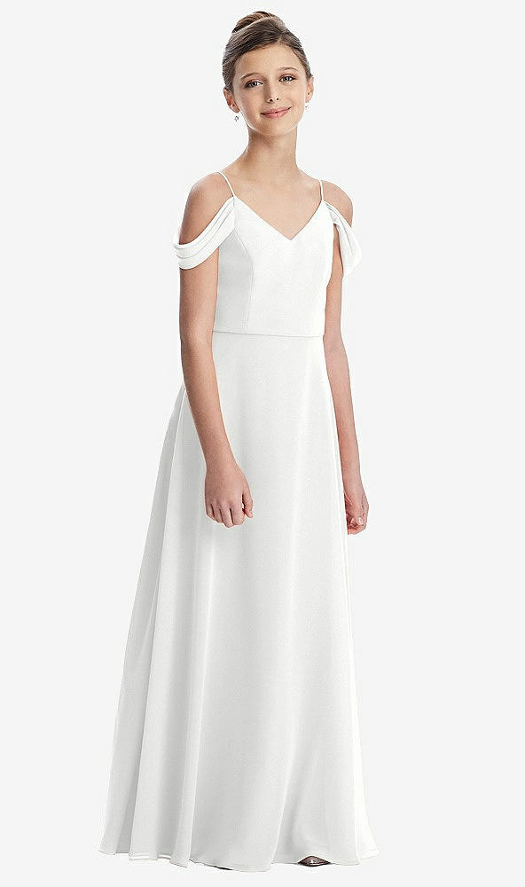 Front View - White Draped Cold Shoulder Chiffon Juniors Dress