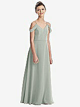 Front View Thumbnail - Willow Green Draped Cold Shoulder Chiffon Juniors Dress