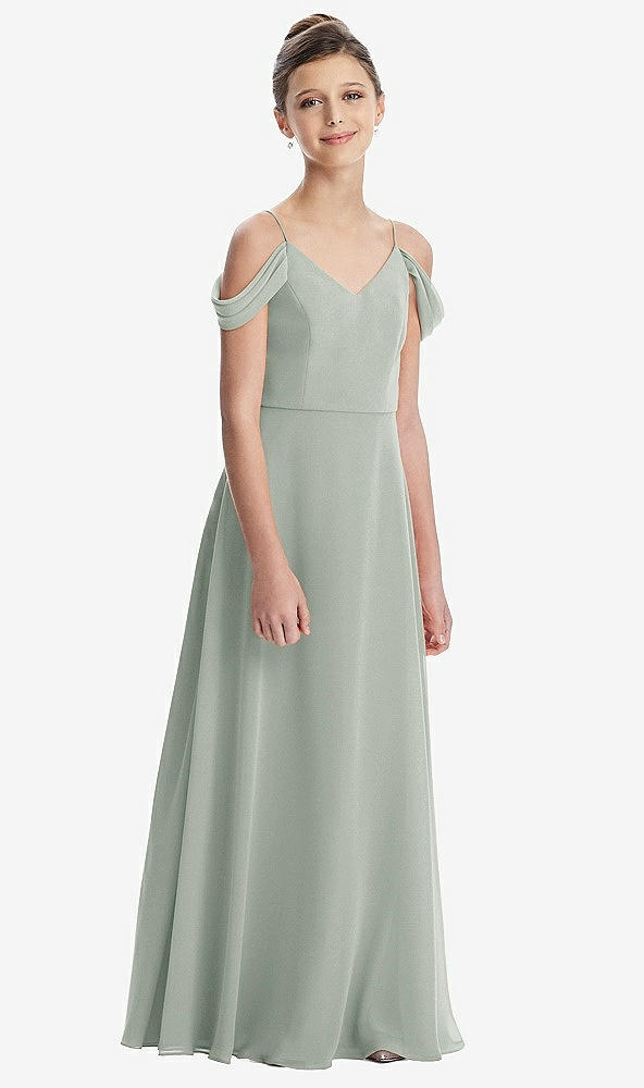 Front View - Willow Green Draped Cold Shoulder Chiffon Juniors Dress