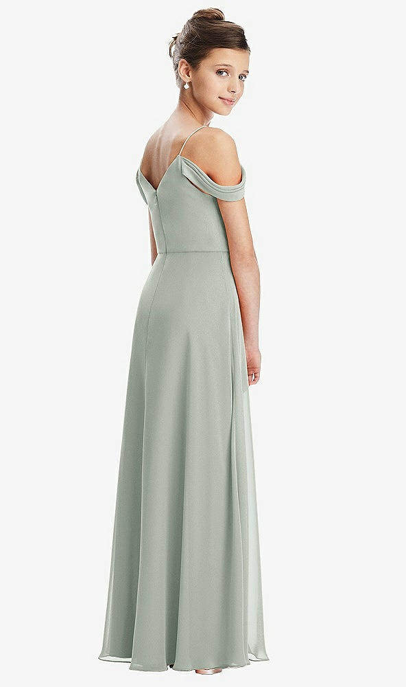 Back View - Willow Green Draped Cold Shoulder Chiffon Juniors Dress