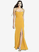 Front View Thumbnail - NYC Yellow Bustier Crepe Gown with Adjustable Bow Straps