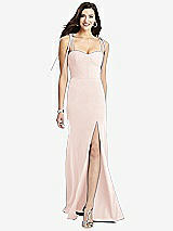 Front View Thumbnail - Blush Bustier Crepe Gown with Adjustable Bow Straps