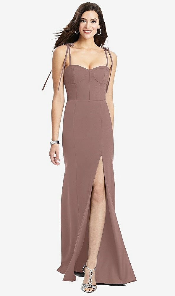 Front View - Sienna Bustier Crepe Gown with Adjustable Bow Straps