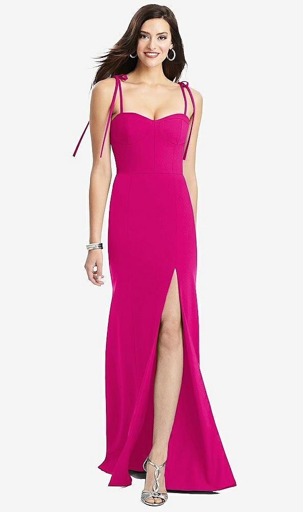 Front View - Think Pink Bustier Crepe Gown with Adjustable Bow Straps