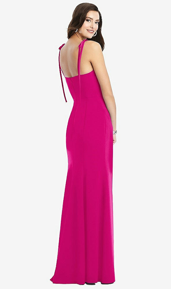 Back View - Think Pink Bustier Crepe Gown with Adjustable Bow Straps