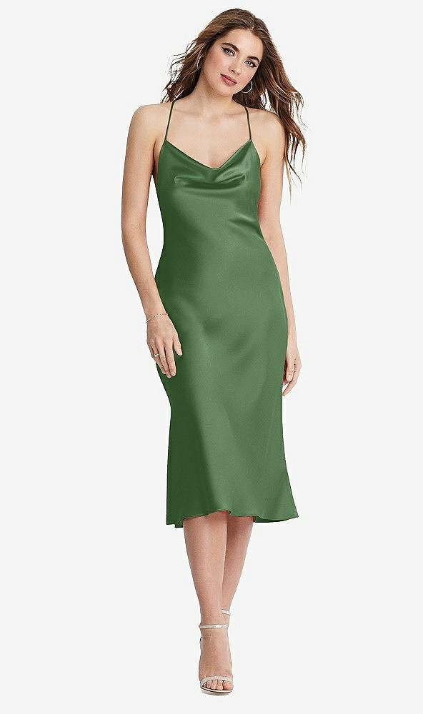 Front View - Vineyard Green Cowl-Neck Convertible Midi Slip Dress - Piper