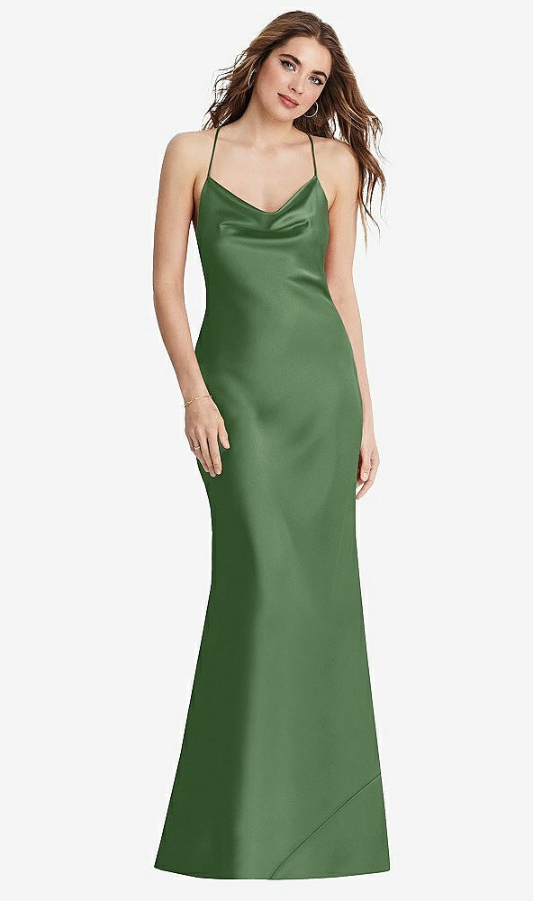 Back View - Vineyard Green Cowl-Neck Convertible Maxi Slip Dress - Reese