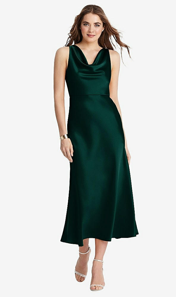 Front View - Evergreen Cowl-Neck Midi Tank Dress - Esme