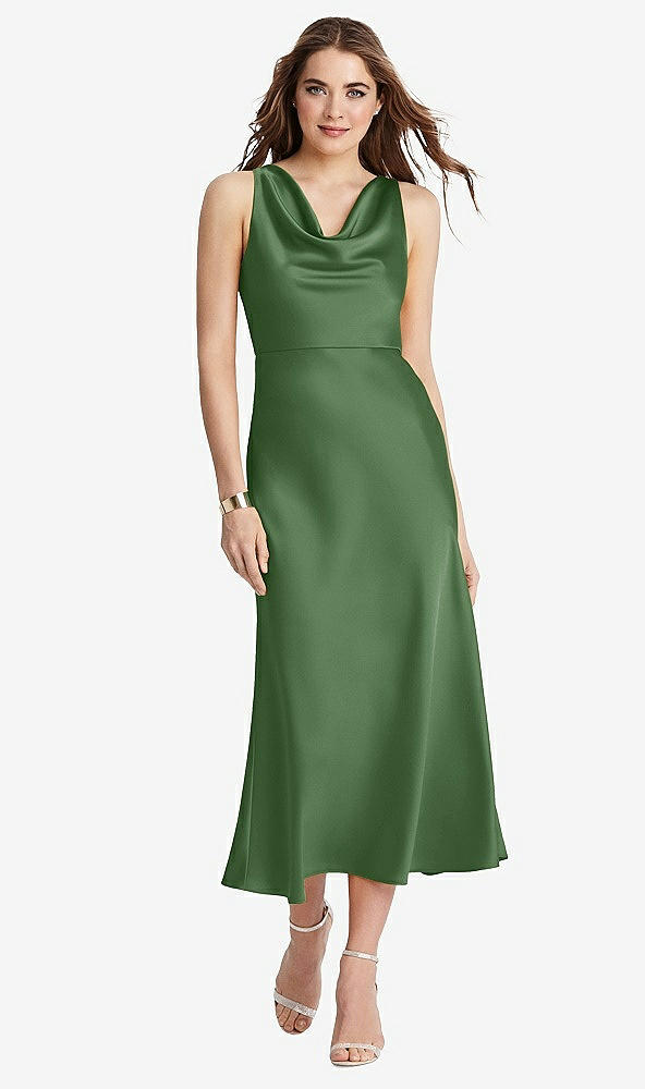 Front View - Vineyard Green Cowl-Neck Midi Tank Dress - Esme