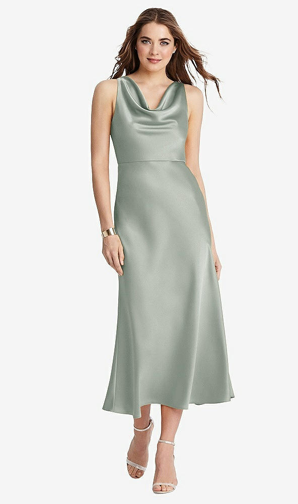 Front View - Willow Green Cowl-Neck Midi Tank Dress - Esme