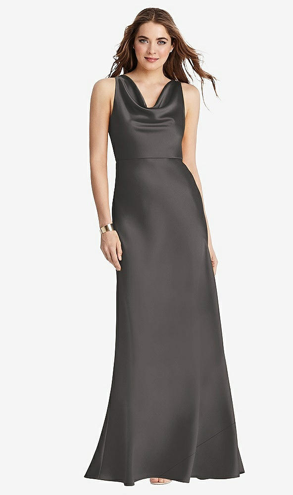 Front View - Caviar Gray Cowl-Neck Maxi Tank Dress - Nova