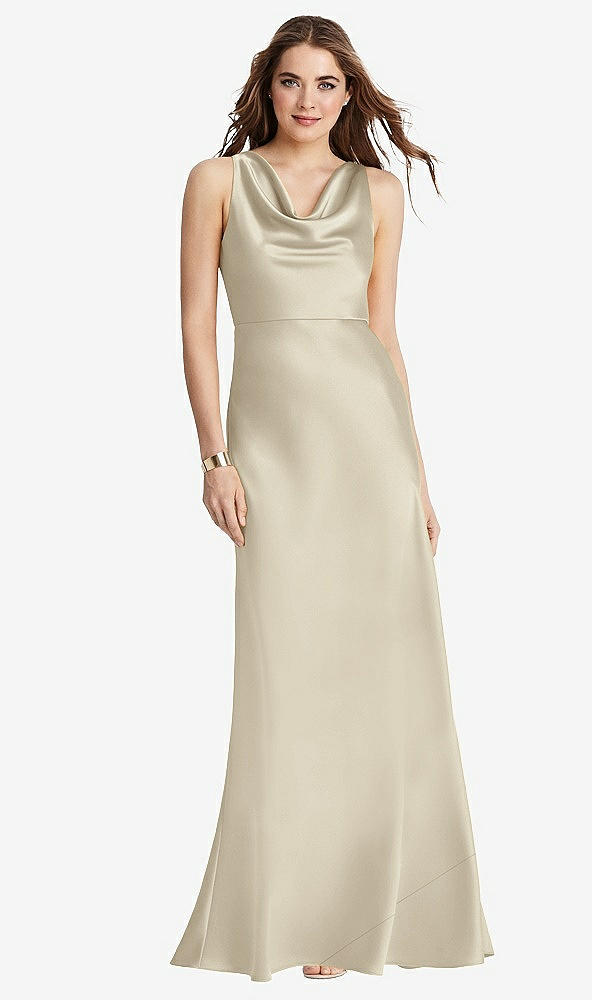 Front View - Champagne Cowl-Neck Maxi Tank Dress - Nova