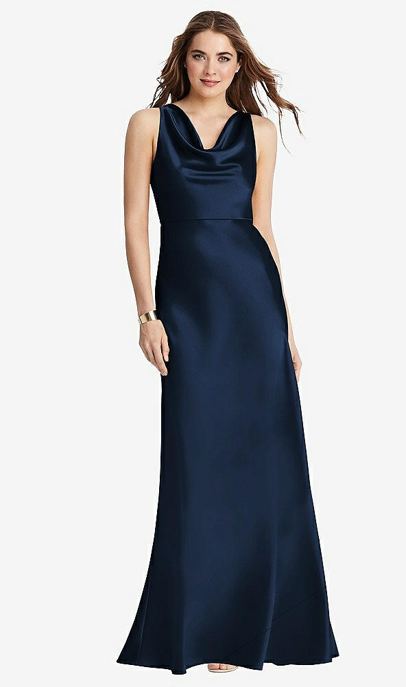 Front View - Midnight Navy Cowl-Neck Maxi Tank Dress - Nova