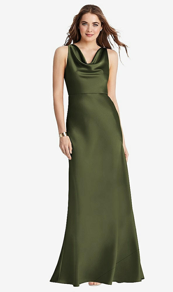 Front View - Olive Green Cowl-Neck Maxi Tank Dress - Nova