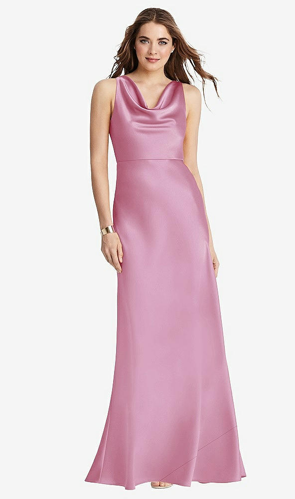 Front View - Powder Pink Cowl-Neck Maxi Tank Dress - Nova