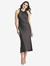 Front View Thumbnail - Caviar Gray Tie Neck Cutout Midi Tank Dress - Lou