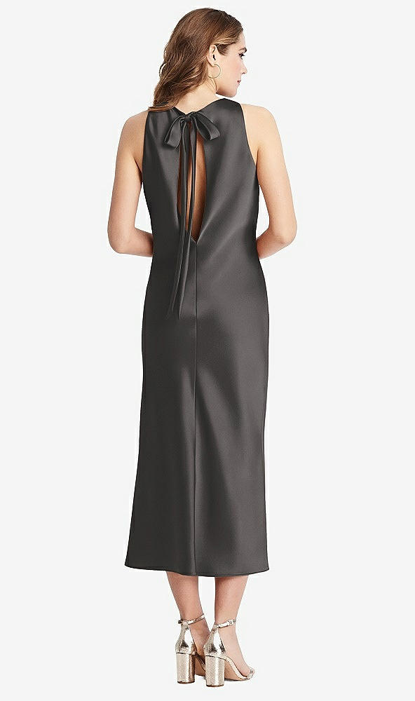 Back View - Caviar Gray Tie Neck Cutout Midi Tank Dress - Lou