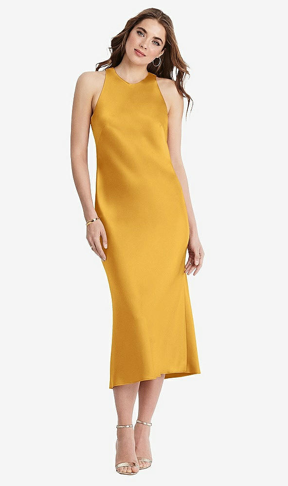 Front View - NYC Yellow Tie Neck Cutout Midi Tank Dress - Lou