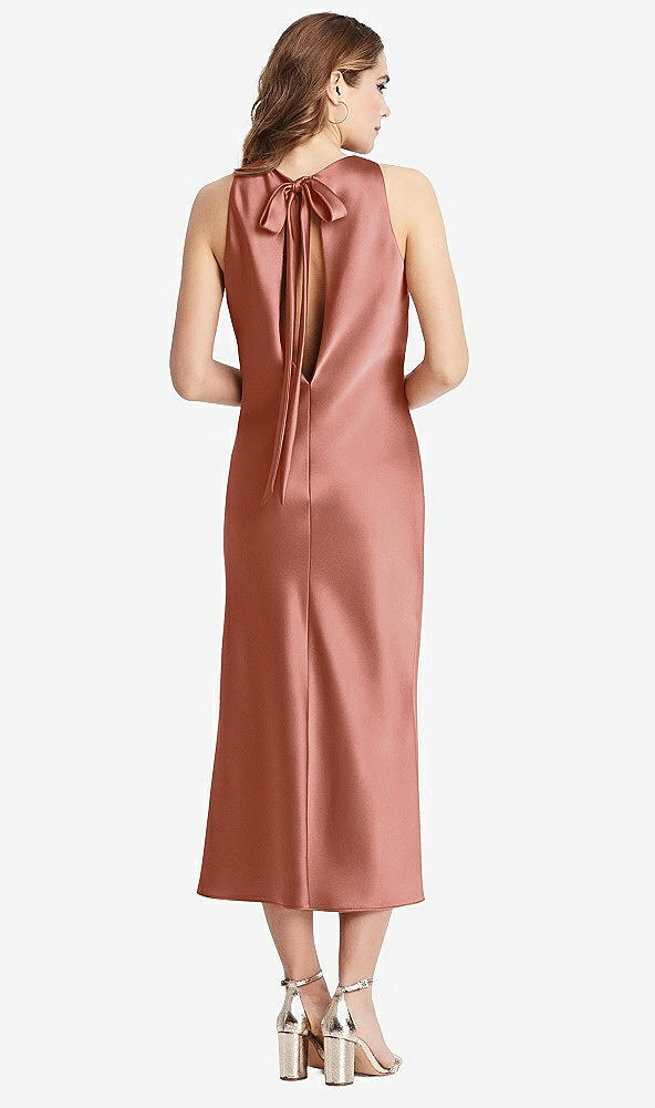 Back View - Desert Rose Tie Neck Cutout Midi Tank Dress - Lou