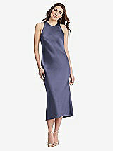 Front View Thumbnail - French Blue Tie Neck Cutout Midi Tank Dress - Lou