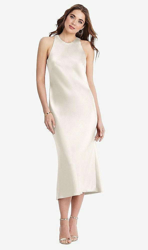 Front View - Ivory Tie Neck Cutout Midi Tank Dress - Lou