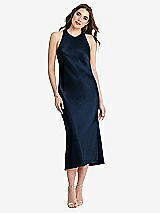 Front View Thumbnail - Midnight Navy Tie Neck Cutout Midi Tank Dress - Lou