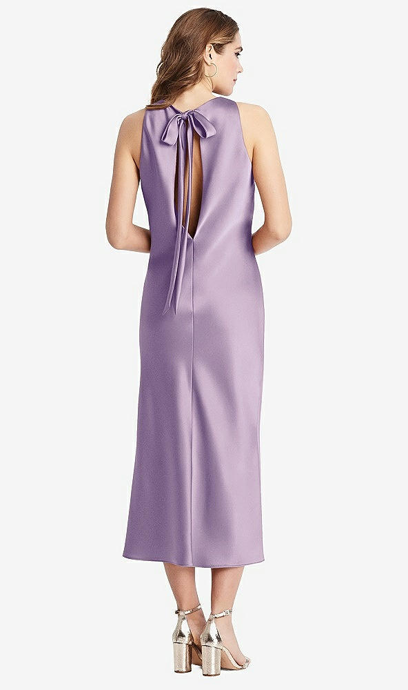 Back View - Pale Purple Tie Neck Cutout Midi Tank Dress - Lou