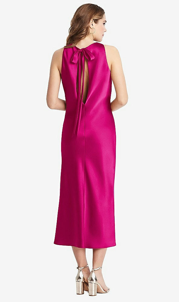 Back View - Think Pink Tie Neck Cutout Midi Tank Dress - Lou