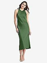 Front View Thumbnail - Vineyard Green Tie Neck Cutout Midi Tank Dress - Lou