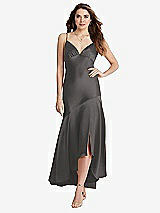 Front View Thumbnail - Caviar Gray Asymmetrical Drop Waist High-Low Slip Dress - Devon