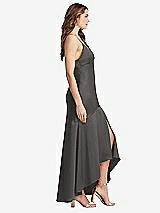 Side View Thumbnail - Caviar Gray Asymmetrical Drop Waist High-Low Slip Dress - Devon