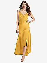 Front View Thumbnail - NYC Yellow Asymmetrical Drop Waist High-Low Slip Dress - Devon