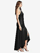 Side View Thumbnail - Black Asymmetrical Drop Waist High-Low Slip Dress - Devon